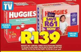 Shoprite Huggies Dry Comfort Jumbo Pack Disposable Nappies offer