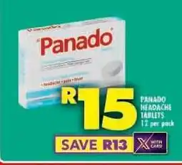 Shoprite Panado Headache Tablets 12 per pack offer