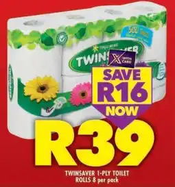 Shoprite TWINSAVER 1-PLY TOILET ROLLS 8 per pack offer