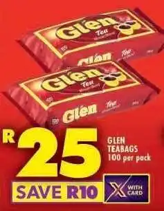 Shoprite GLEN TEABAGS 100 per pack offer