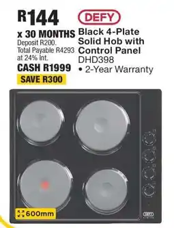 OK Furniture DEFY Black 4-Plate Solid Hob with Control Panel DHD398 offer