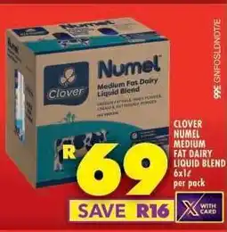 Shoprite Clover Numel Medium Fat Dairy Liquid Blend 6x1ℓ per pack offer