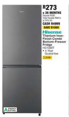OK Furniture Hisense Titanium Inox-Finish Combi Bottom-Freezer Fridge H310BIT offer