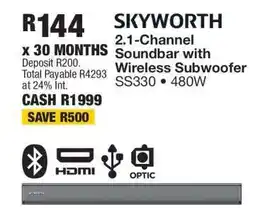OK Furniture SKYWORTH 2.1 Channel Soundbar with Wireless Subwoofer offer