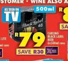 Shoprite CARLING BLACK LABEL BEER 6x500ml cans offer