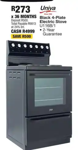 OK Furniture Univa Black 4-Plate Electric Stove U116B/1 offer