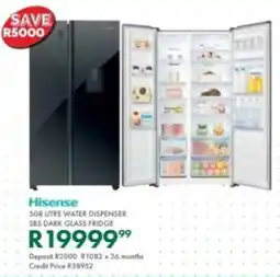Beares Hisense water dispenser sbs dark glass fridge offer
