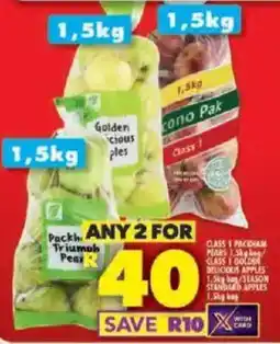 Shoprite Class 1 packham pears/ class 1 golden delicious apples/ season standard apples offer