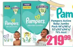 Three Star Cash and Carry Pampers Active Baby Jumbo Pack Asst offer