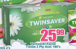 Three Star Cash and Carry Twinsaver Facial Tissue 2 Ply Asst offer