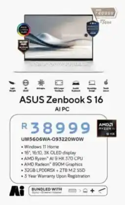 Computer Mania ASUS Zenbook S 16 AI PC offer