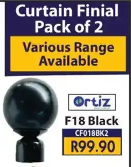 Laduma Hardware catalogue Ortiz F18 Black Curtain Finial offer