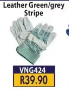 Laduma Hardware catalogue Leather Green/Grey Stripe Gloves offer