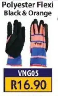 Laduma Hardware catalogue Polyester Flexi Black & Orange Gloves offer