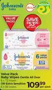 Dis-Chem Johnson's Baby Value Pack Baby Wipes Gentle All Over 6x72 Wipes Or Extra Sensitive 6x56 Wipes-Per Pa offer