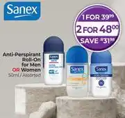 Dis-Chem Sanex Anti Perspirant Roll On For Men Or Women Assorted-50ml offer