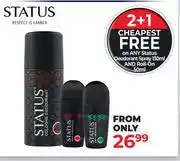 Dis-Chem Status Deodorant Spray 130ml & Roll On 50ml offer