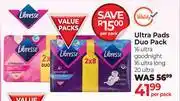Dis-Chem Libresse Ultra Pads Duo Pack 16 Ultra Goodnight, 16 Ultra Long, 20 Ultra-Per Pack offer