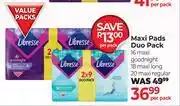 Dis-Chem Libresse Maxi Pads Duo Pack 16 Maxi Goodnight, 18 Maxi Long, 20 Maxi Regular-Per Pack offer