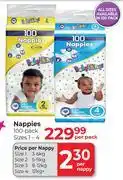 Dis-Chem Baby Things Nappies 100 Pack Sizes 1-4-Per Pack offer