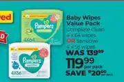 Dis-Chem Pampers Baby Wipes Value Pack Complete Clean 4 x 64 Wipes Or Sensitive 4 x 56 Wipes-Per Pack offer