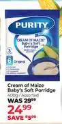 Dis-Chem Purity Cream Of Maize Baby's Soft Porridge Assorted-400g offer