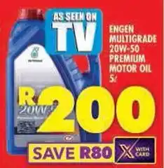 Shoprite Engen multigrade 20w-50 premium motor oil offer
