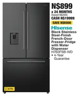 OK Furniture Hisense Black Stainless Steel-Finish French-Door Freezer-Fridge with Water Dispenser offer