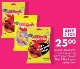 Save Beacon Maynards Pre-Packs Soft Yoghurt Gums/ Red & Blackberry Jellies Only offer