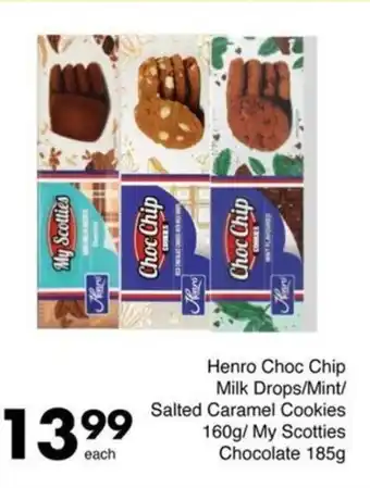 Save Henro Choc Chip Milk Drops/ Mint/ Salted Caramel Cookies/ My Scotties Chocolate offer