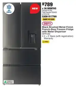 OK Furniture DEFY Black Brushed Metal-Finish French-Door Freezer-Fridge with Water Dispenser offer
