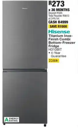 OK Furniture Hisense Titanium Inox- Finish Combi Bottom-Freezer Fridge offer