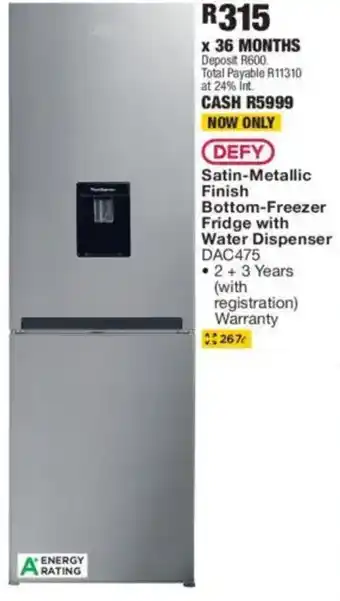 OK Furniture DEFY Satin-Metallic Finish Bottom-Freezer Fridge with Water Dispenser offer