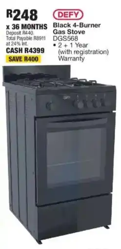 OK Furniture DEFY Black 4-Burner Gas Stove offer