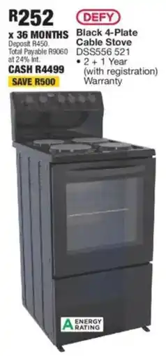 OK Furniture DEFY Black 4-Plate Cable Stove offer