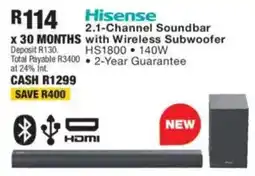 OK Furniture Hisense 2.1-Channel Soundbar with Wireless Subwoofer offer