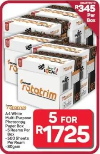 Pick n Pay Hypermarket Rotatrim A4 White Multi-Purpose Photocopy Paper Box offer
