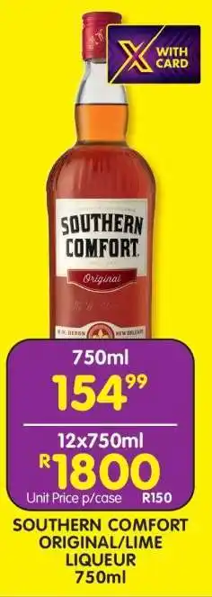 Shoprite SOUTHERN COMFORT ORIGINAL/LIME LIQUEUR 750ml offer