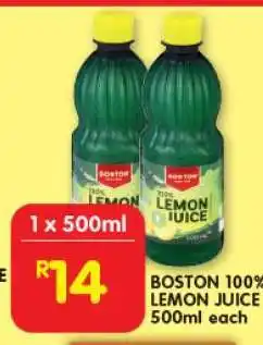 Shoprite BOSTON 100% LEMON JUICE 500ml offer