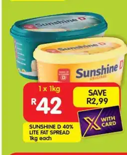Shoprite SUNSHINE D 40% LITE FAT SPREAD 1kg each offer