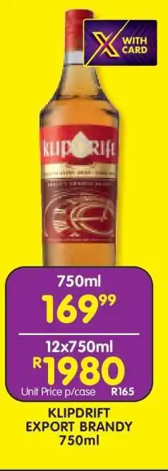 Shoprite KLIPDRIFT EXPORT BRANDY 750ml offer