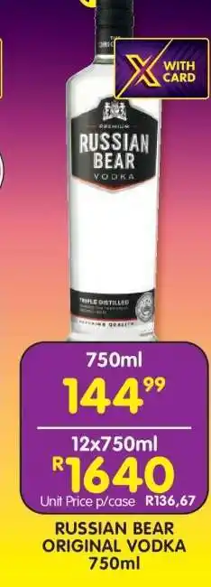 Shoprite RUSSIAN BEAR ORIGINAL VODKA 750ml offer