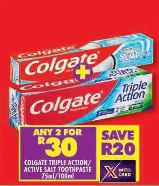 Shoprite COLGATE TRIPLE ACTION/ACTIVE SALT TOOTHPASTE 75ml/100ml offer