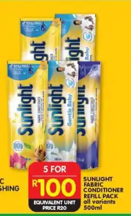 Shoprite SUNLIGHT FABRIC CONDITIONER REFILL PACK all variants 500ml offer