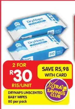 Shoprite DRYNAPS UNSCENTED BABY WIPES offer