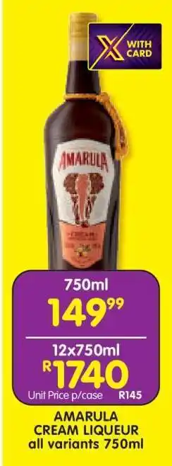 Shoprite AMARULA CREAM LIQUEUR all variants 750ml offer