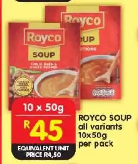 Shoprite ROYCO SOUP all variants 10x50g per pack offer