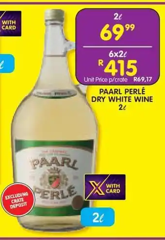Shoprite PAARL PERLÉ DRY WHITE WINE 2ℓ offer