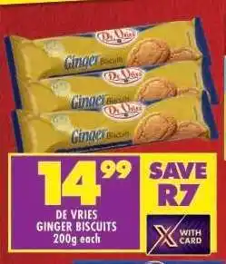Shoprite DE VRIES GINGER BISCUITS 200g each offer