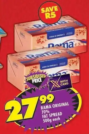 Shoprite RAMA ORIGINAL 70% FAT SPREAD 500g each offer